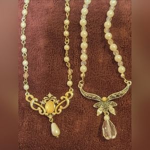 Victorian Style Choker necklaces 13-16 inch adjustable pearl, crystal bead, CZ